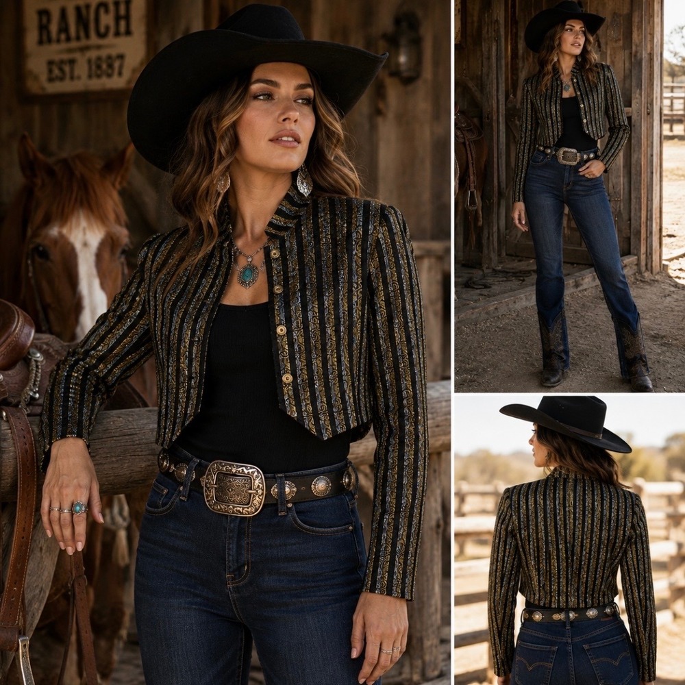 NWT Vintage 1849 Authentic Ranchwear Crop Show Jacket XL Gold Metalic Style 3050